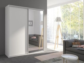 Šatníková skriňa s posuvnými dverami Gantera 1 B (biela) (so zrkadlom). Akcia -19%. Vlastná spoľahlivá doprava až k Vám domov. 1123798