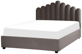 Zamatová posteľ s úložným priestorom 160 x 200 cm sivobéžová VINCENNES Beliani