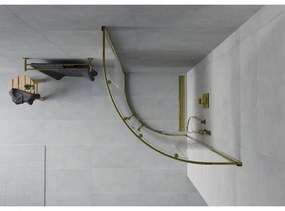 Mexen Rio, štvrťkruhový sprchovací kút s posuvnými dverami 70(dvere) x 70(dvere) x 190 cm, 6mm číre sklo s pásikmi, zlatý lesklý profil, 863-070-070-50-20