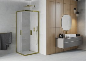 Mexen Rio, štvorcový sprchovací kút s posuvnými dverami 80(dvere) x 80(dvere) x 190 cm, 6mm sklo námraza, zlatý profil, 860-080-080-50-30