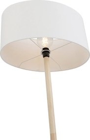 Drevená stojaca lampa s oválnym ľanovým tienidlom biela 50cm - Mels