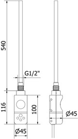 Mexen Uran, elektrické vykurovacie teleso 1200x600 mm + vykurovacia tyč 600 W, biela, W105-1200-600-2600-20