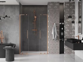 Mexen Velar L Duo, posuvné sprchové dvere do otvoru 150 cm, 8mm číre sklo, medená matná, 871-150-003-02-65