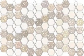 Obkladové panely 3D PVC 80200, rozmer 966 x 645 mm, hrúbka 0,6 mm, hexagon bielo-karamelový, REGUL