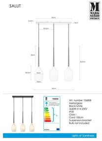 Biele/čierne závesné svietidlo so skleneným tienidlom Salut – Markslöjd