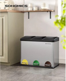 Odpadkový kôš na separovaný odpad 45 litrov (3 x 15 L), nerezový