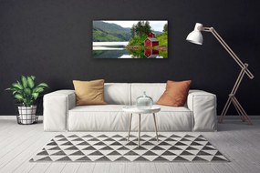 Obraz na plátne Hory dom jazero príroda 100x50 cm