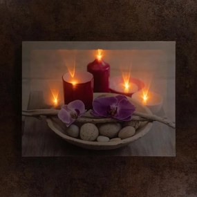 Nexos 74513 Nástenná maľba orchidea so sviečkami, 6 LED, 30 x 40 cm