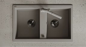 Laveo Barbados, 2-komorový granitový drez 780x480x185 mm, šedá, LAV-SBB_520T