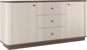 Komoda Vesper 160 cm so zásuvkami na sokli - kašmír / orech / čierne úchytky
