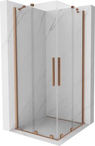 Mexen Velar Duo, sprchový kút s posuvnými dverami 80(dvere) x 80(dvere) cm, 8mm číre sklo, medená matná profil, 871-080-080-02-65