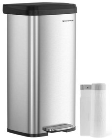 Kuchynský odpadkový kôš, 68 litrový pedálový kovový kôš, strieborný a čierny