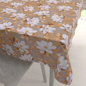 Biante Bavlnený obdĺžnikový obrus Sandra SA-717 Biele kvety magnólie na hnedosivom 80x120 cm