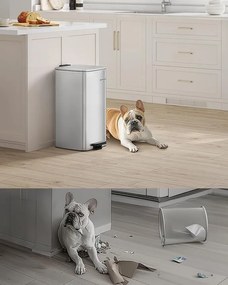 30 litrový oceľový pedalový odpadkový kôš s vnútorným vedrom, metalická strieborná