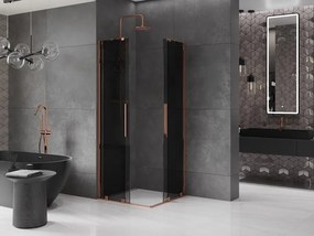 Mexen Velar Duo, sprchový kút s posuvnými dverami 80 x 80 cm, 8mm šedé sklo, ružové zlato, 871-080-080-42-60