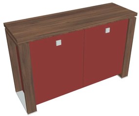 Nízka skriňa Verno+ S 140 x 46 x 90 cm, sklenené dvere, orech / červená
