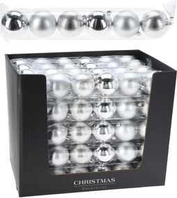 Sada 6 ks vánočních baněk Pulo 7 cm stříbrná