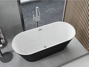 Mexen Yara, voľne stojaca ryhovaná vaňa 170 x 75 cm, biela-čierna, chrómový prepad, 52861707575-01