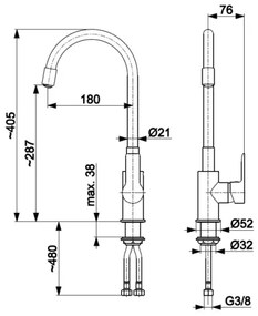 KFA Armatura 6553-915-00-Drezová batéria s flex. ram. RUMBA 40,5cm čierna/l.chrom