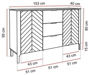 KOMODA SALOME SO ŠUPLÍKMI ČIERNA 153 cm