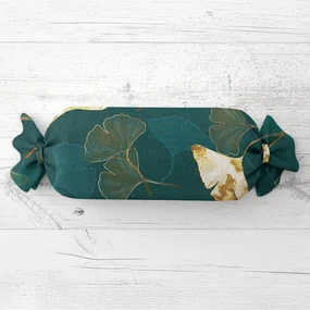 Biante Vankúš valec bonbon Sandra SA-428 Ginkgo listy na petrolejovom 15x80 cm
