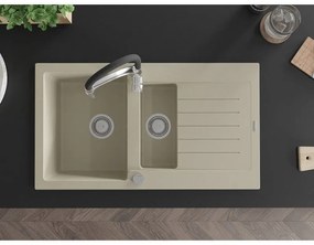 Mexen Matias, granitový drez 900x505x200 mm, 1,5-komorový a drezová batéria Aster, béžová, 6502-69-73450-07
