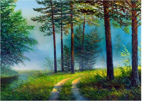 Sklenený obraz - Olejomaľba krajiny (70x50 cm)