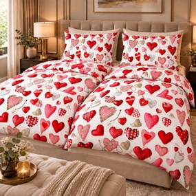 Obliečky bavlnené Deluxe 3D Láska biela TiaHome - 1x Vankúš 90x70cm, 1x Paplón 140x200cm