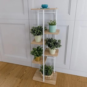 Kondela Stojan na kvety, kov biely, DTD dub sonoma, LEDOR TYP 2