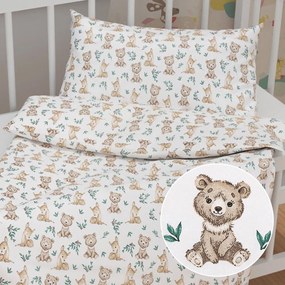 Biante Detské bavlnené posteľné obliečky do postieľky Sandra SA-470 Medvedíky a srnčekovia na bielom Do postieľky 100x135 a 40x60 cm