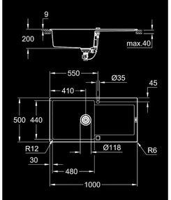 GROHE 31645AP0 - Drez K500 1000 × 500 mm kameň/čierna