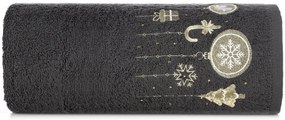 Bavlnený vianočný uterák čierny s vianočnými ozdobami Šírka: 70 cm | Dĺžka: 140 cm