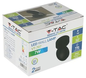 LED nástenné svietidlo 7W 3000K IP65 Otočné o 360° čierne VT-707 V-TAC