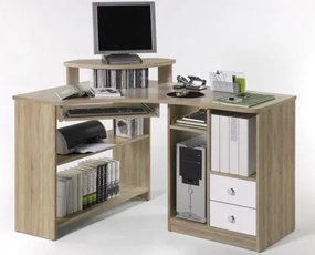 Rohový písací stôl Tanga, dub sonoma/biela%