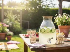 Sklenený zásobník na nápoje GUSTA s dreveným viečkom 5,5 L