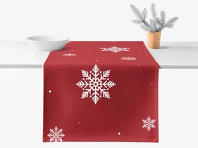 Goldea behúň na stôl 100% bavlnené plátno - snehové vločky na červenej 20x120 cm