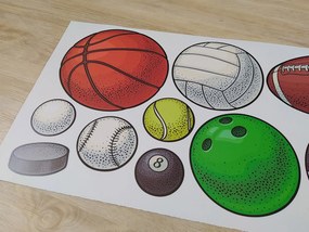 Športové lopty textilní prelepiteľné nálepky na stenu hárok 47 x 26 cm