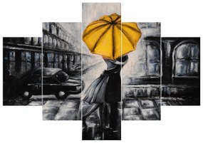 Gario Ručne maľovaný obraz Žltý bozk v daždi - 5 dielny Rozmery: 100 x 70 cm