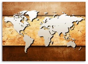 Gario Obraz na plátne Mapa sveta na drevenej doske Rozmery: 60 x 40 cm