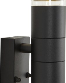 Moderné vonkajšie nástenné svietidlo čierne 2-svetelné IP44 so snímačom pohybu - Dubbla