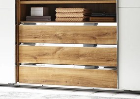 Šatníková skriňa s TV panelom Magic, doskový dub/biela