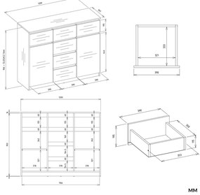 Komoda MALWA 2D6S 120 cm kašmírová