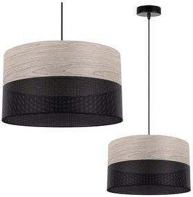 Light Home Závesné svietidlo Wood, 1x svetlobéžová dubová dýha/čierne plastové tienidlo, (fi 35cm)