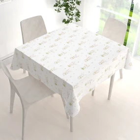 Biante Detský bavlnený štvorcový obrus Sandra SA-401 Zajačiky na bielom 150x150 cm
