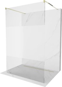 Mexen Kioto, priechodná sprchová zástena 100 x 200 cm, 8mm sklo číre/námraza, 2x zlatá stabilizačná rozpera, 800-100-002-50-35