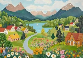 Fototapeta - Dedina v horách (147x102 cm)