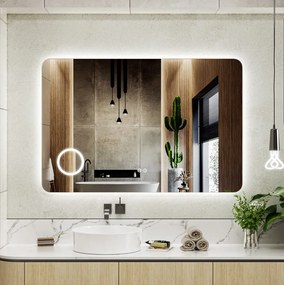 Erga Myra, LED zrkadlo 120x80 cm s kozmetickým zrkadlom 3x zväčšenie, 4598 lm, 3 farby svetla, zadné osvetlenie, ERG-V01-MYRA-1280-00