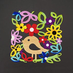 AMADEA Drevená podtácka hranatá s vtáčikom farebná, masívne drevo, 9x9 cm