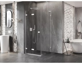Mexen Lunar-F L, skladací sprchový kút ľavý 100 x 100 cm, 8mm číre sklo, biely profil, 836L-100-100-20-00-L