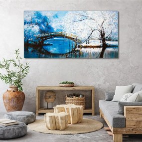 Obraz canvas Zimné riečny strom most